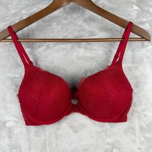 Victoria's Secret Red Lace Push Up Bra Corset Detail Size 32D‎